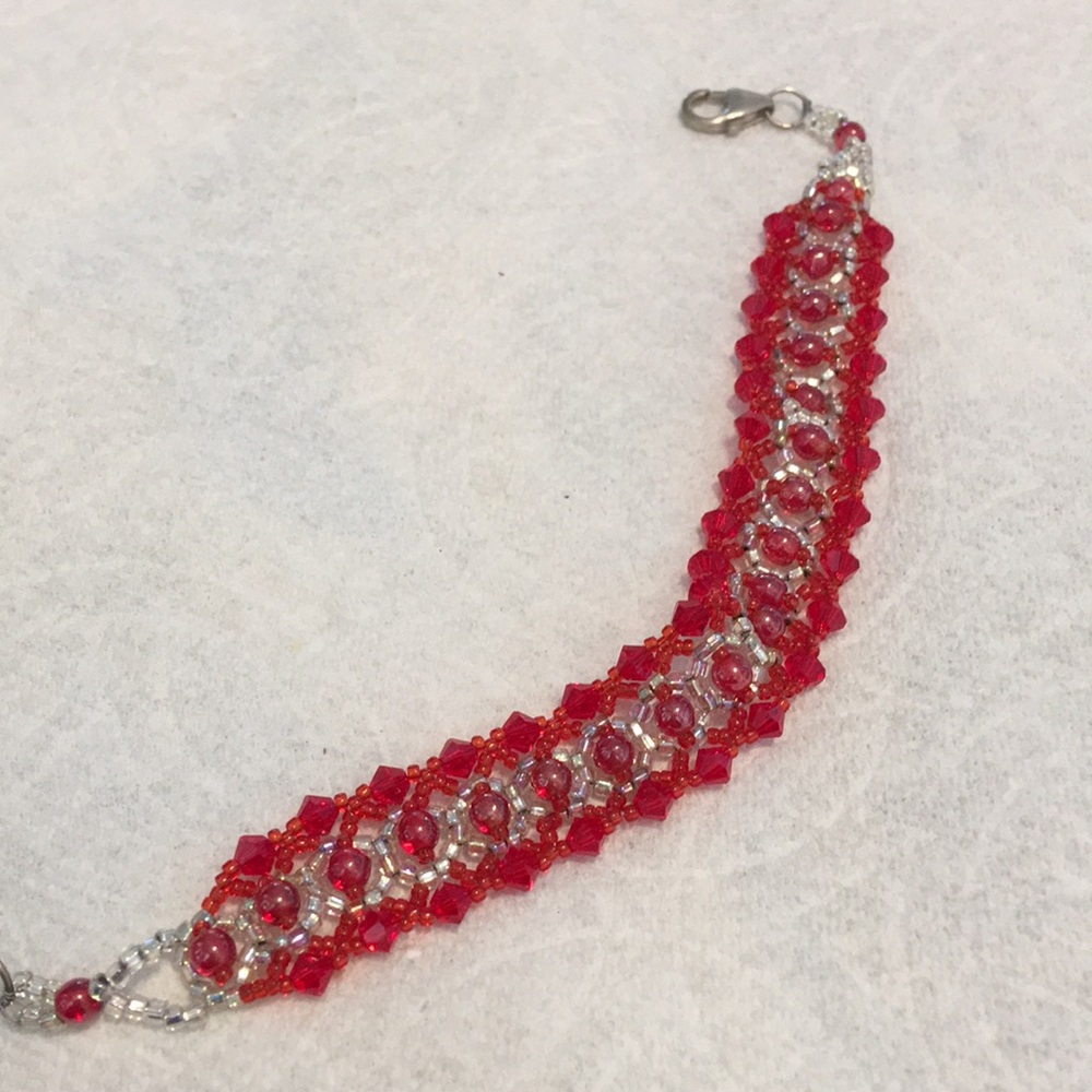 Vintage sterling 925  woven red beaded bracelet